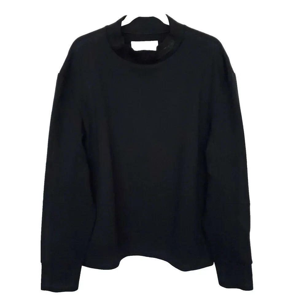 THE ARRIVALS Mock Neck Long Sleeve Sweatshirt Women Size XL Black Zipper Pockets